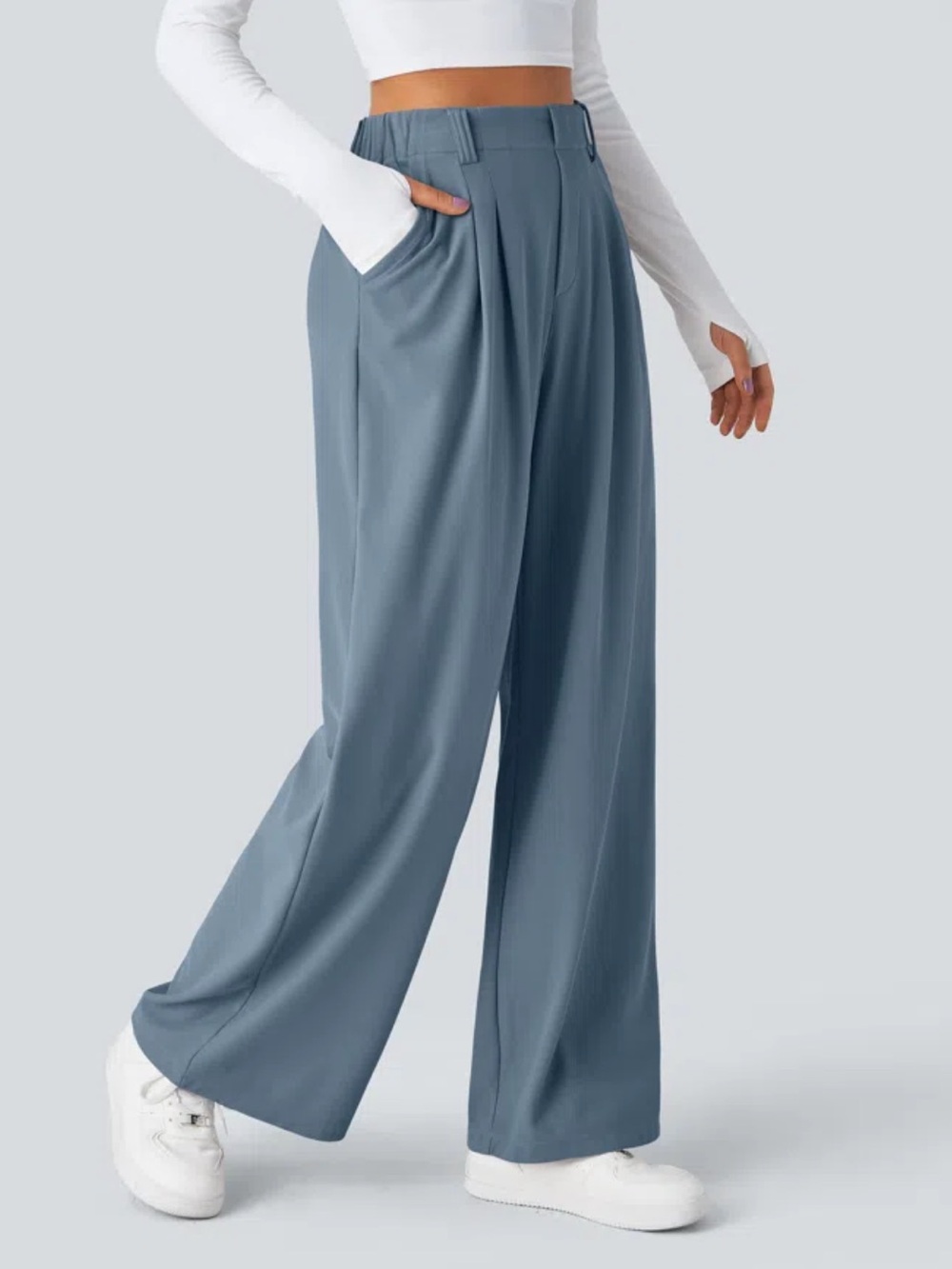HALARA Flex Wide Leg Waffle Work Pants Blue Size XL
